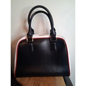 Inzi Black White Red Saffiano Faux Leather Satchel Doctor Bag Rose Gold Hardware